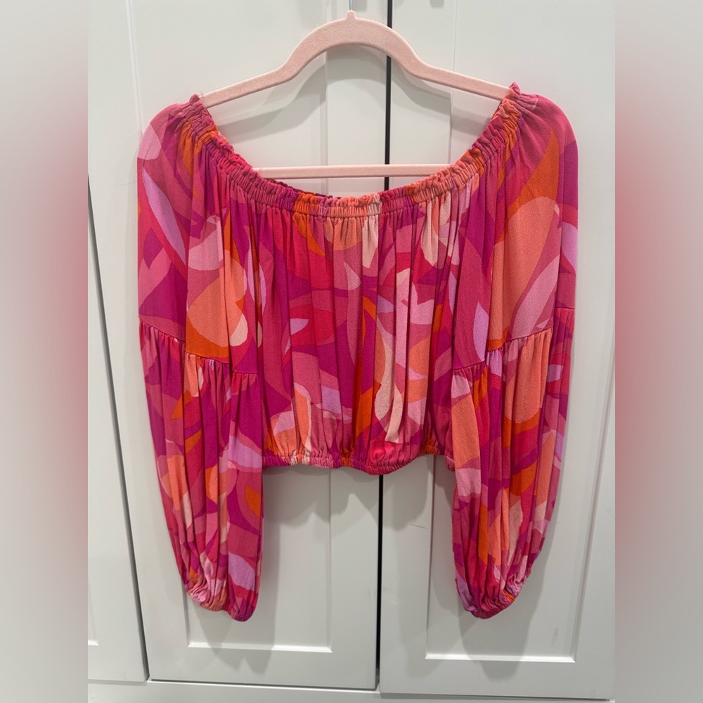 Vici Vibrant Pink and Orange Off-Shoulder Blouse